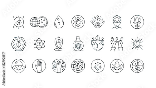 Spiritual and Inner Growth Line Icon Set – Vector Pictograms for Mindfulness and Wellness

