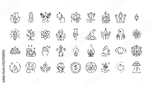 Spiritual and Inner Growth Line Icon Set – Vector Pictograms for Mindfulness and Wellness

