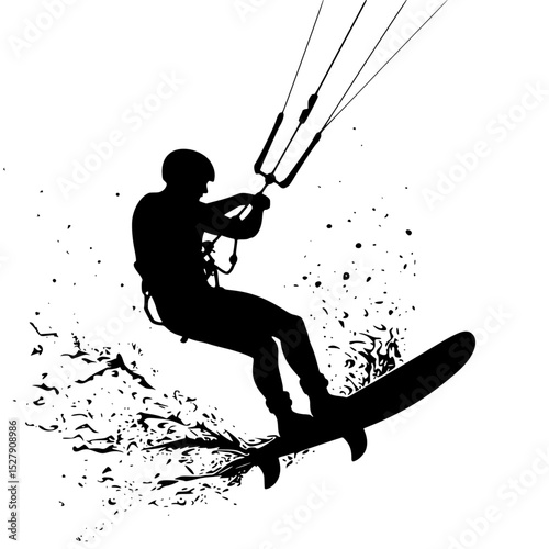 a black silhouette of a person riding a board in the water black, board, hold, man, person, ride, rope, silhouette, water