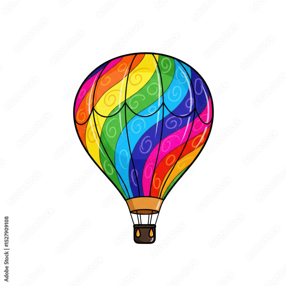Obraz premium Whimsical Rainbow Air Balloon Illustration Against a Stark Black Backdrop