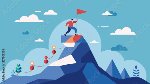 Climbing the Mountain of Success – Illustration of Determination and Achievement

