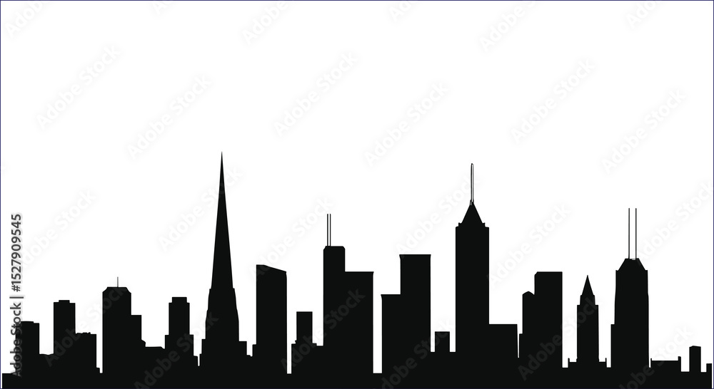 Naklejka premium City Skyline Silhouette Of Urban Metropolis Architecture On A White Background