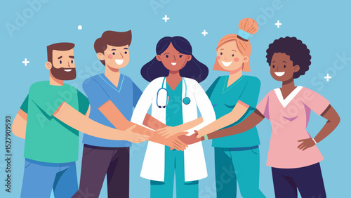 Multiethnic Medical Team Stacking Hands – Unity and Teamwork in Healthcare

