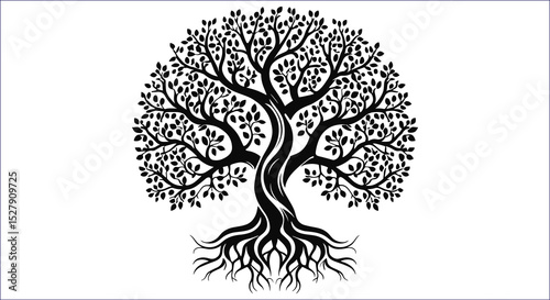 Elegant Black And White Tree Of Life Vector Illustration Design