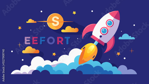 Rocket Launch to Goals – Creative Illustration of Ambition and Success Journey

