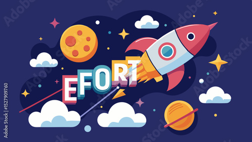 Rocket Launch to Goals – Creative Illustration of Ambition and Success Journey

