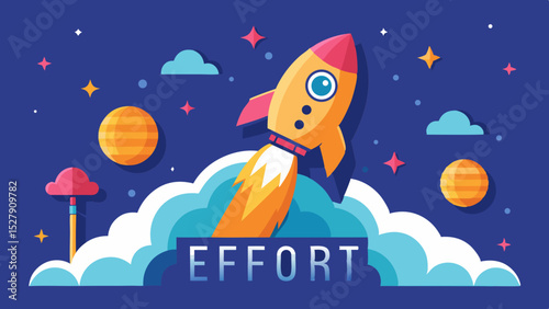 Rocket Launch to Goals – Creative Illustration of Ambition and Success Journey

