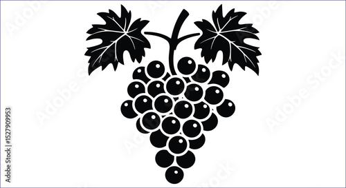Grape Vector Illustration Isolated Fresh Fruit With Leaves Silhouette Design