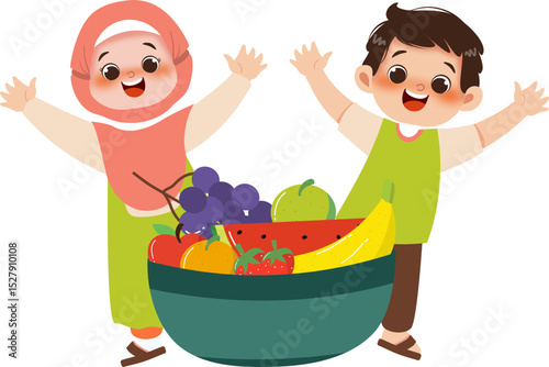 Kids with fruits