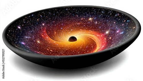 3D Render of a Warp Drive Swirling Galaxy in Dark Bowl on White Background
