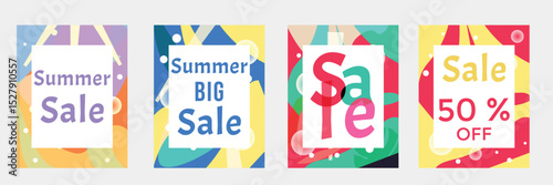 Summer sale banner set. Card abstract color background with text Sale, Summer Sale, Summer Big Sale, 50% off collection. Poster for sale, promo in online shopping, business. Vector illustration
