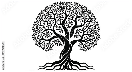 Stylized Tree Of Life Silhouette With Roots And Branches