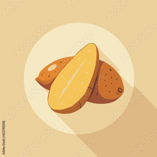 Sliced sweet potatoes arranged on a circular background  