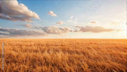 Sunlight Beaming on a Dry Grass Field Under a Blue Sky