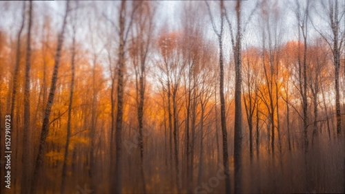 Ethereal Autumn Forest with Orange and Brown Trees in Soft Focus