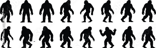 Mysterious Bigfoot Silhouettes in Various Poses: Perfect for Cryptid, Fantasy, and Adventure Projects
