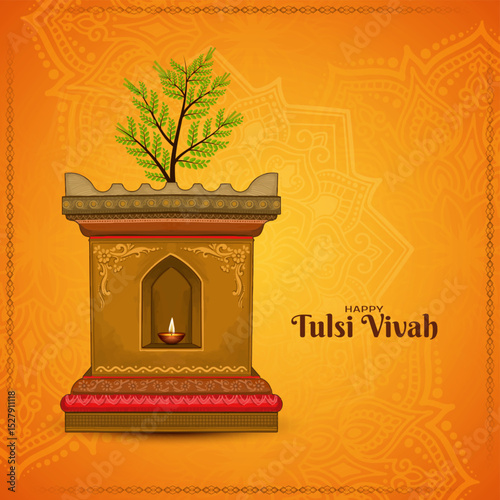 Happy Tulsi Vivah festival celebration greeting card design