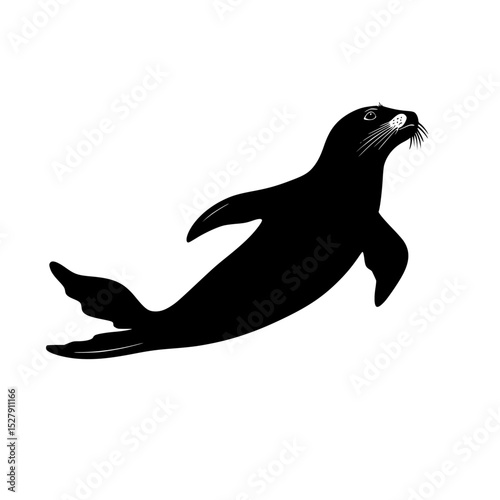 a black silhouette of a seal on a white background black, illustration, sea lion, seal, silhouette