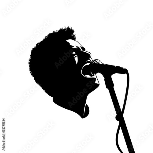 a black and white silhouette of a man singing into a microphone black, man, microphone, silhouette, singe, singer, stage