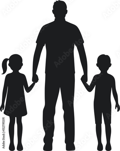 Silhouette of a Man Holding Hands with Two Children Illustration