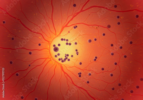 3D Illustration of Choroid Pigment Cells – Melanophores and Melanin-Laden Macrophages in Eye Anatomy