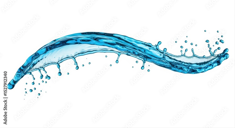 Obraz premium Dynamic splash of vibrant blue liquid arcing horizontally with droplets