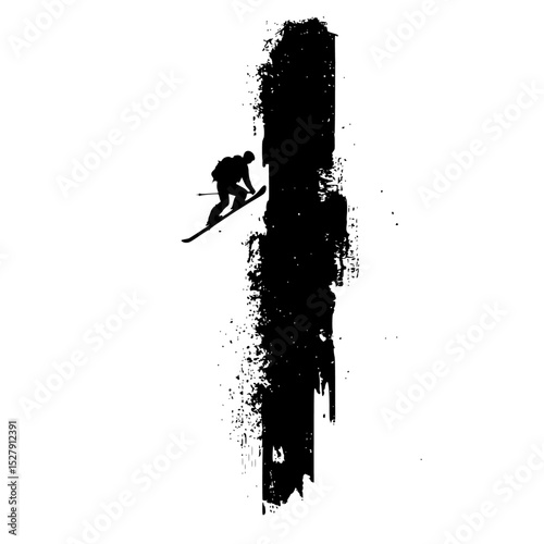 a silhouette of a skier and a snowboarder man, silhouette, ski, skier, snowboarder, wall