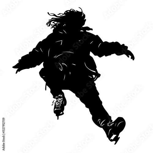 a black and white silhouette of a person riding a skateboard or snowboard black, jump, man, person, ride, silhouette, skateboard, skateboarder, snowboard, snowboarder