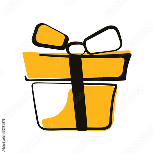 A gift icon. A black line and a yellow spot.