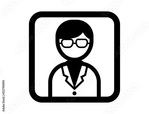 白衣を着た人のシンプルな四角いモノクロイラストアイコン
