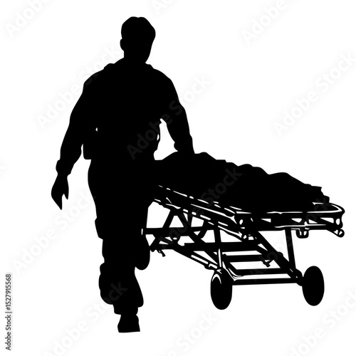 a black silhouette of a person carrying a medical patient black, carry, man, medical, patient, person, push, silhouette, walk