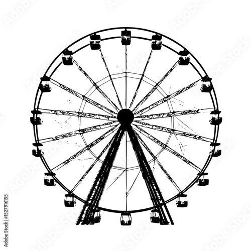 a black and white illustration of a large wheel amusement park, black, ferris wheel, illustration, large, silhouette, wheel 
