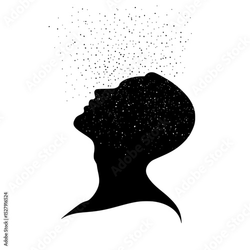 a black silhouette of a man with stars coming out of his head black, head, man, profile, silhouette, star, woman 