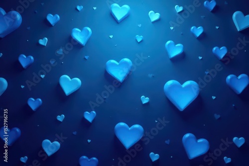 Deep blue background filled with many smaller blue hearts , blue, vibrant