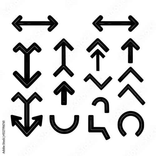 Handdrawn Outlined Various Direction Arrow Sign Sketch Style Elements