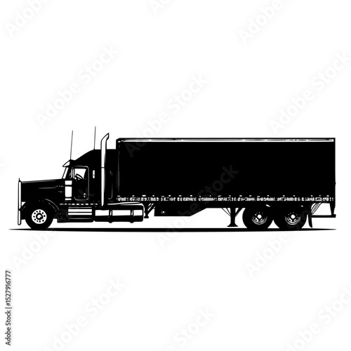 a black and white illustration of a truck with a trailer black, illustration, large, road, silhouette, trailer, truck 