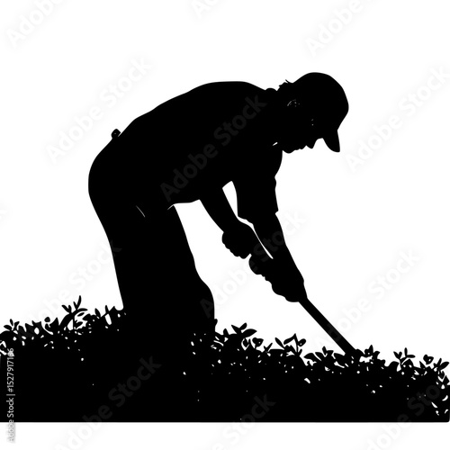 black silhouette of a man working in the garden with a bush black, bush, garden, gardener, grass, man, person, silhouette, work 