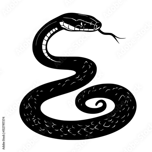 a black and white image of a snake with a tongue black, illustration, image, silhouette, snake, symbol, tattoo, tongue 