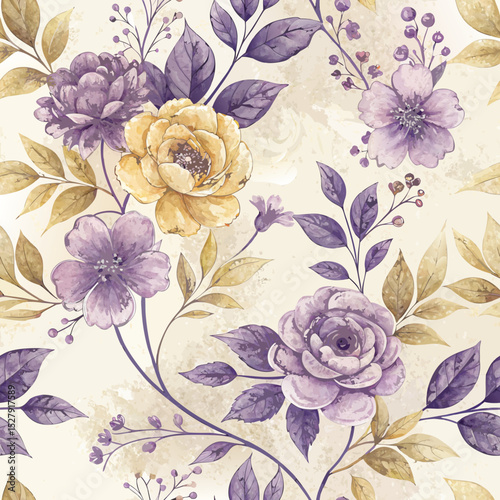 Vector Seamless Floral Breastfeeding Celebration Pattern – Delicate Lavender & Soft Yellow Blossoms with Gentle Leaves, Radiating Warmth & Love
