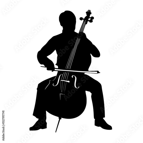 a black silhouette of a man playing a cello black, cello, icon, instrument, man, play, silhouette , Generative art.