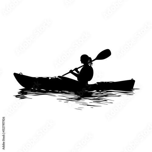 black silhouette of a woman in a boat or kayak on the water black, boat, canoe, girl, kayak, person, silhouette, water, woman , Generative art.
