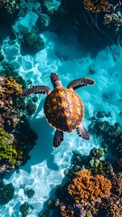 Crédence de cuisine  Turtle Swimming Over Seabed  © aliefkur