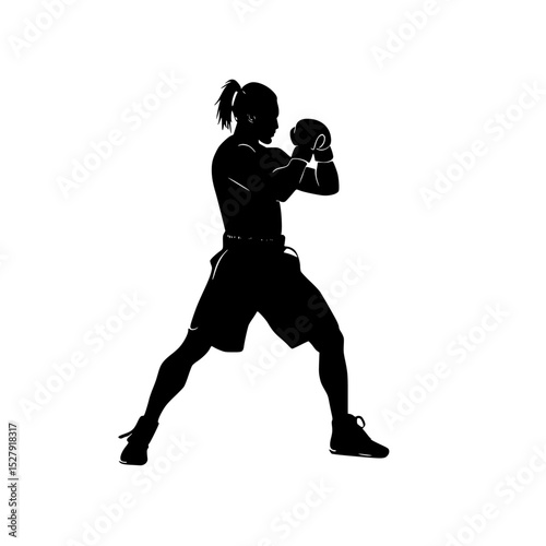 a black and white silhouette of a woman with a ball ball, black, boxer, girl, silhouette, woman , Generative art.