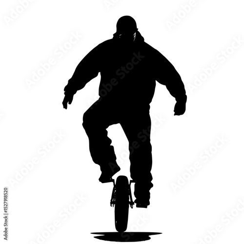 a black and white silhouette of a man riding a bike bike, black, jump, man, ride, silhouette, skateboard, snowboarder , Generative art.