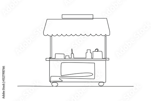 Continuous one line drawing of food street cart stand. Food corner minimalist concept. Food and drink.