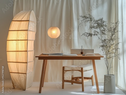 Folding Origami Desk with Linen Chair
