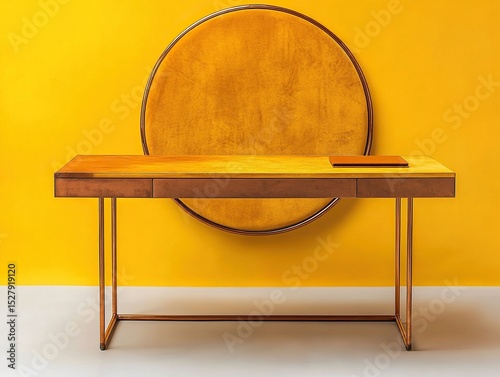 Foldable Copper Desk with Mustard Lounge
