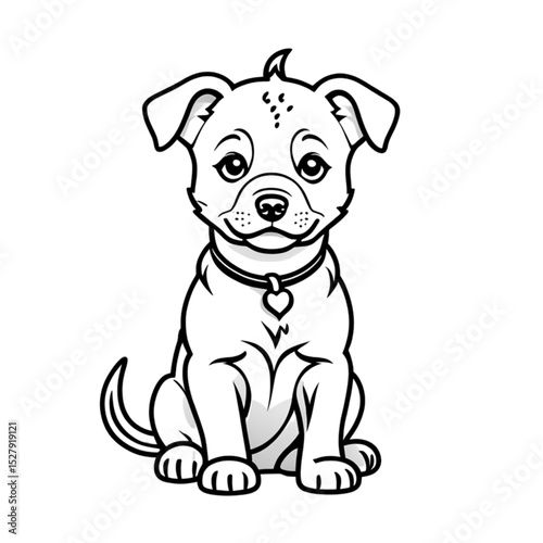 おすわりする子犬｜Sitting Puppy with Collar