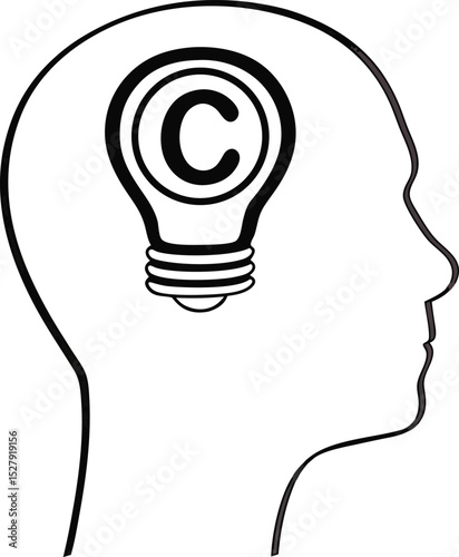A clean icon of a human head silhouette with a copyright symbol inside, representing intellectual property.