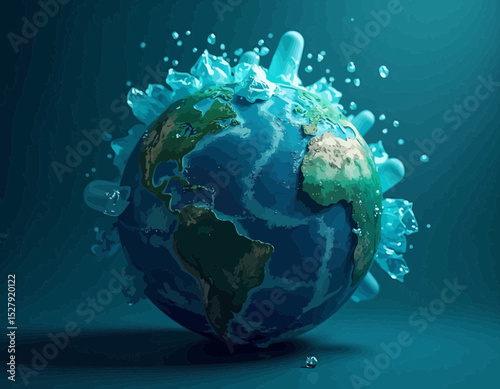 Earth Submerged In Water Global Warming Concept